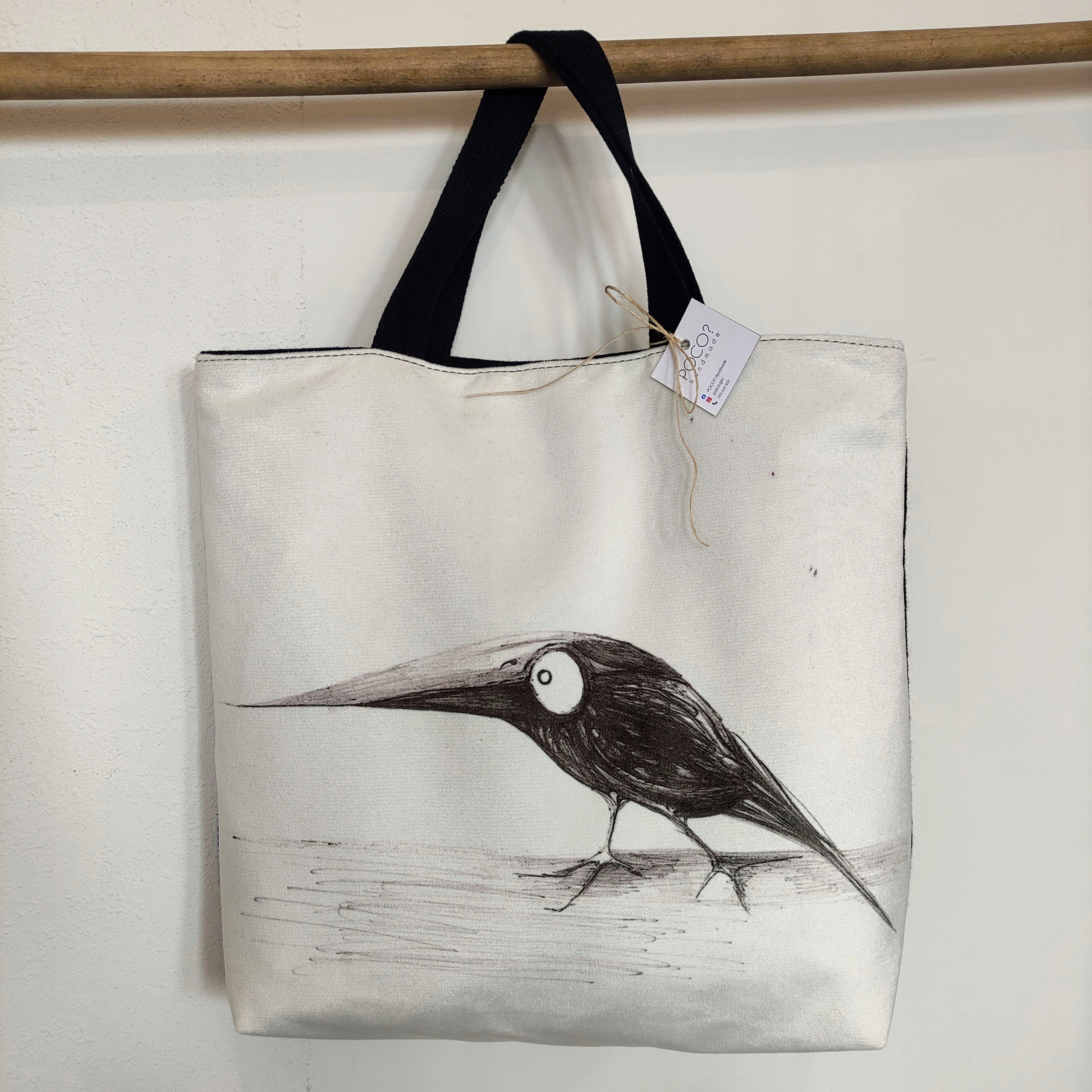 Velurová taška s potiskem Pták, print, handmade