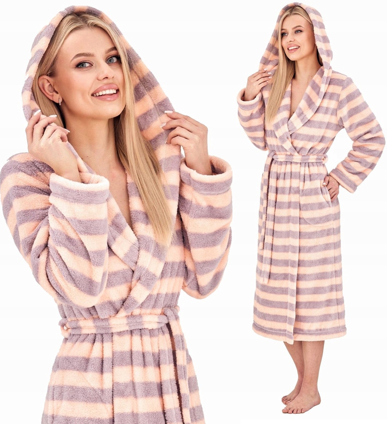 Długi Ciepły Puchowy Damski Szlafrok Podomka S