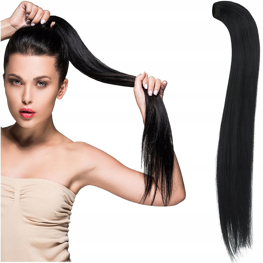 Připínací Poník 100% Přírodní Vlasy Připínací Kitka Pony černý 1