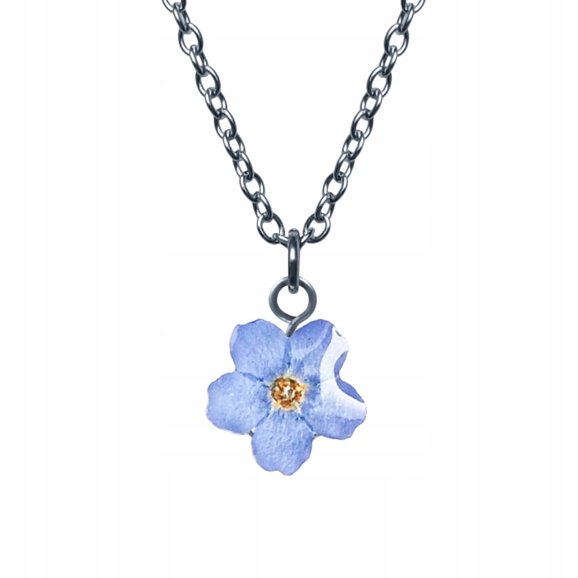 Naszyjnik Kwiat Niezapominajka Pokryta Żywicą Niebieski Dedykacja