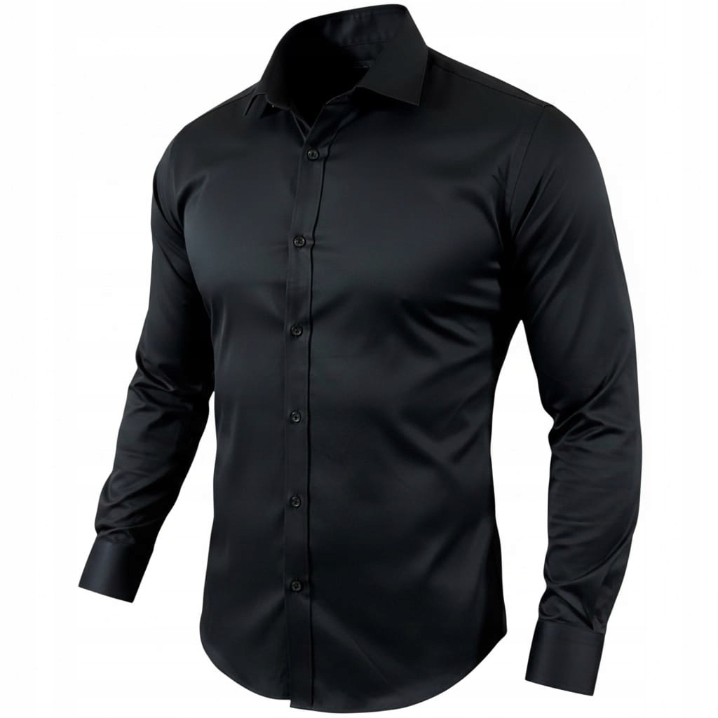 Košile slim fit klasická saténová hladká elegantní černá EGO04 L