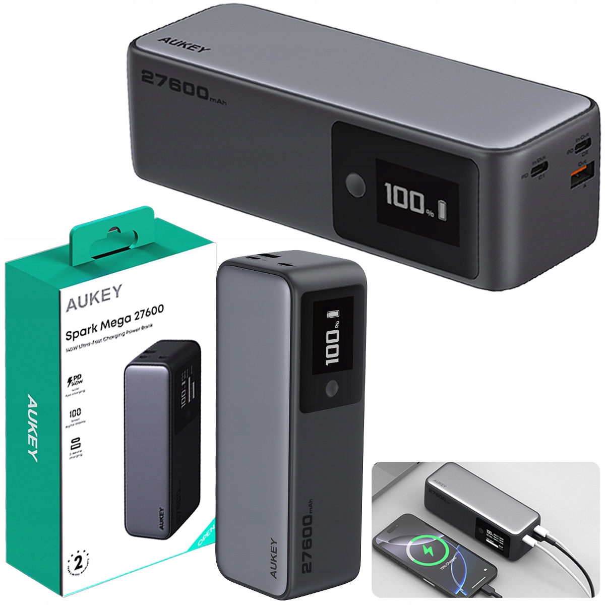 Powerbank 27600mAh Aukey 2x Usb-c Usb-a PB-Y63 Rýchle Nabíjanie 140W