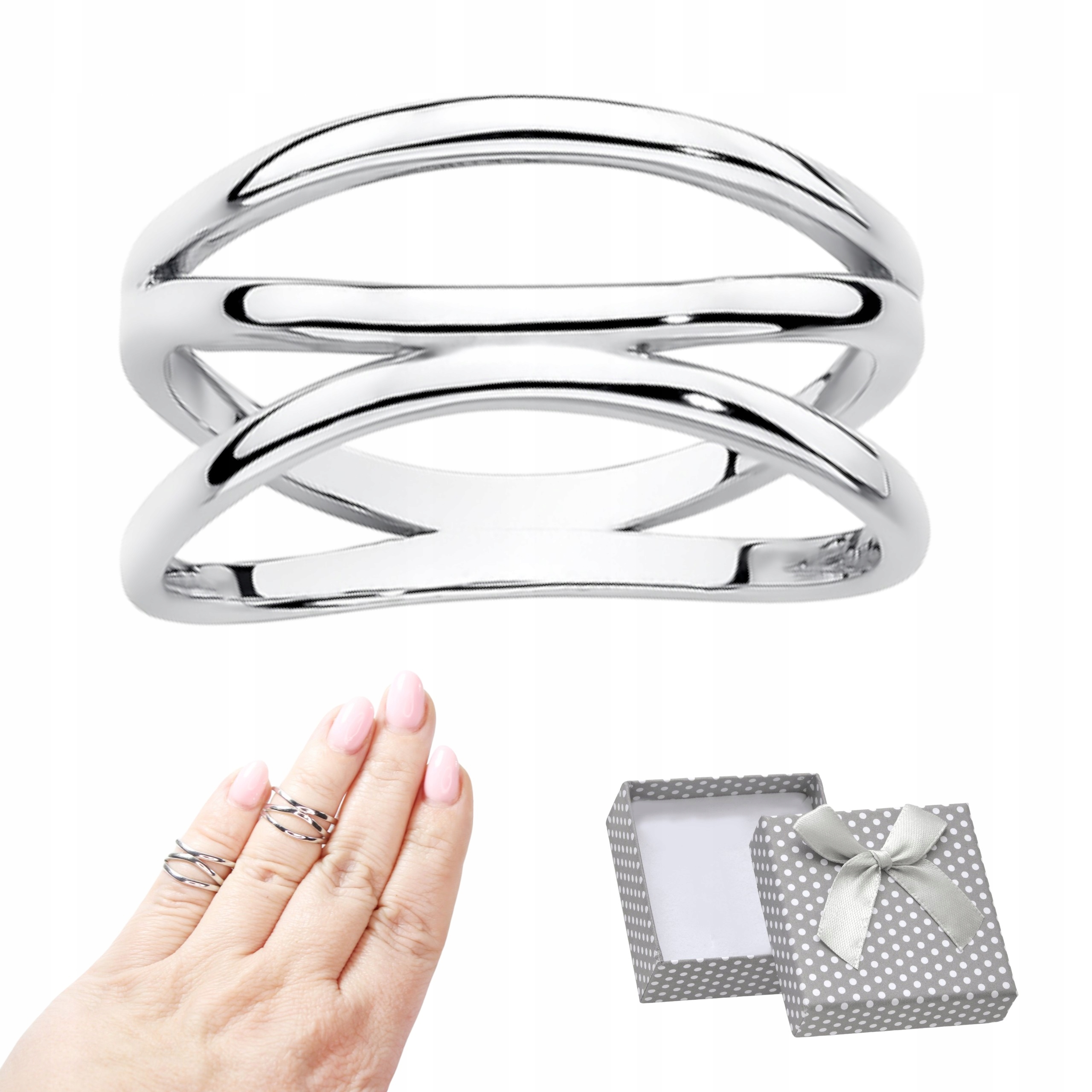 Prstýnek 925 Rhodiovaný Široký prstenec Krásný Dárek R7