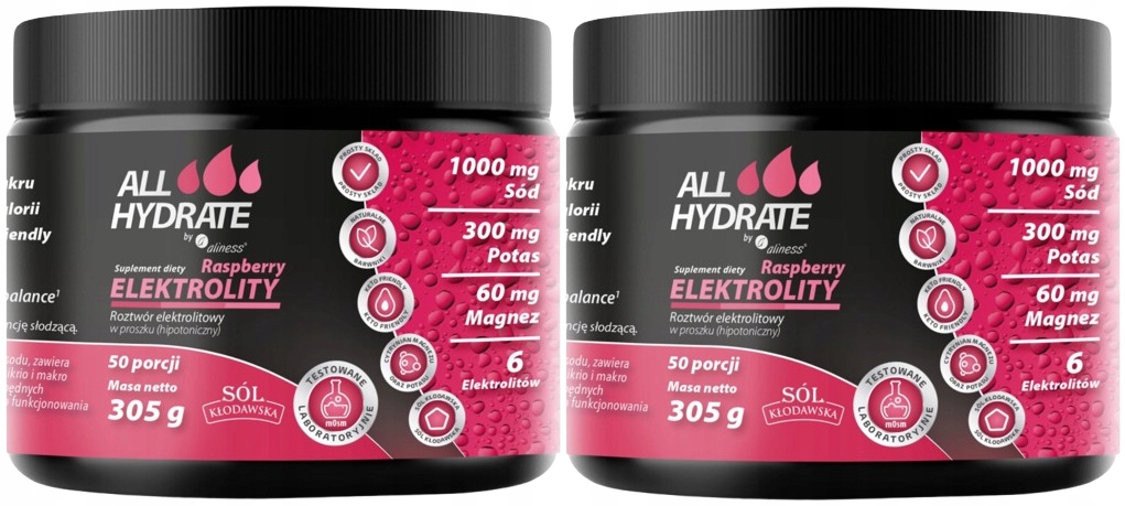 Sada 2 x elektrolytů Raspberry 305 g 50 porcí Hořčík Energie Síla Fosforu