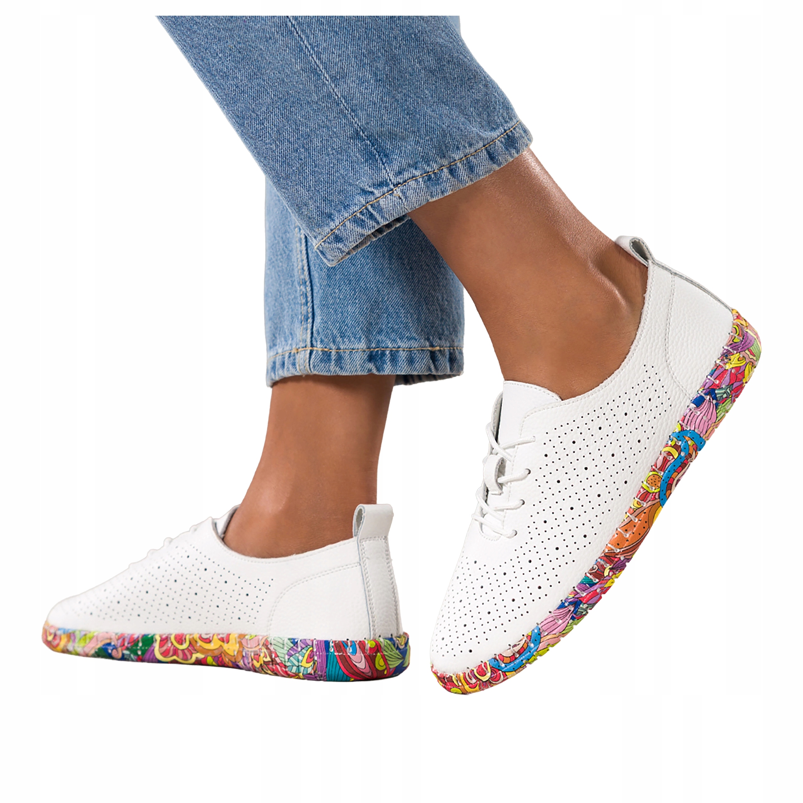 Bílé Dámské Šněrovací Polobotky Barevné Kožené podrážky velikost 38