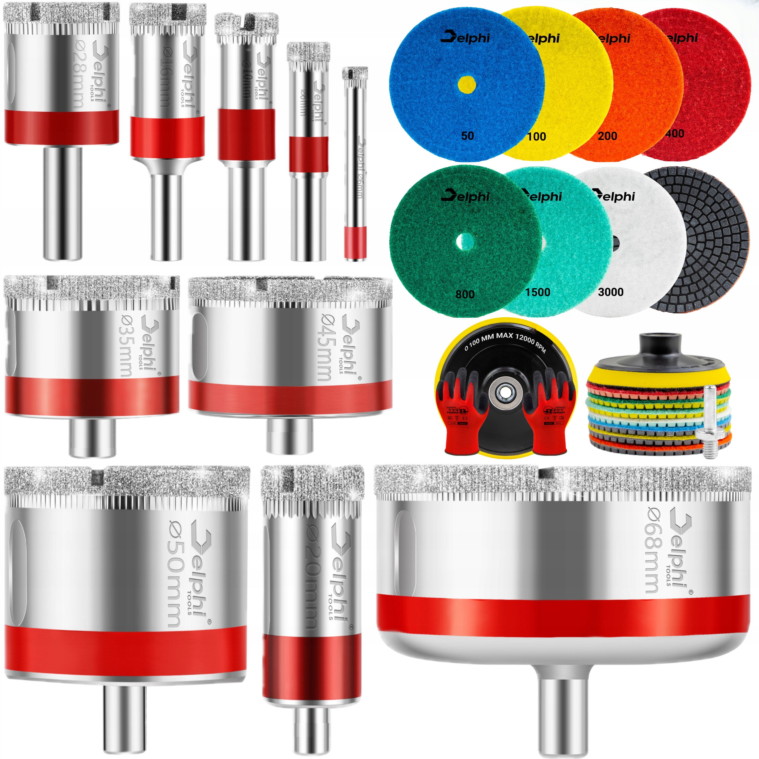 Otwornica Diamentowa Koronka Do Gresu Płytek Glazury 10 szt 6-68mm Tarcze