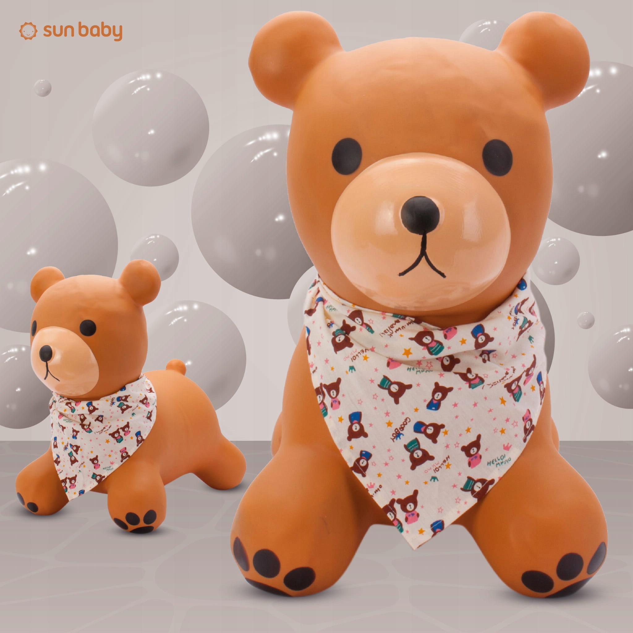 OUTLET Skoczek dla dzieci brązowy Teddy z bandaną do skakania z pompką Marka Sun Baby