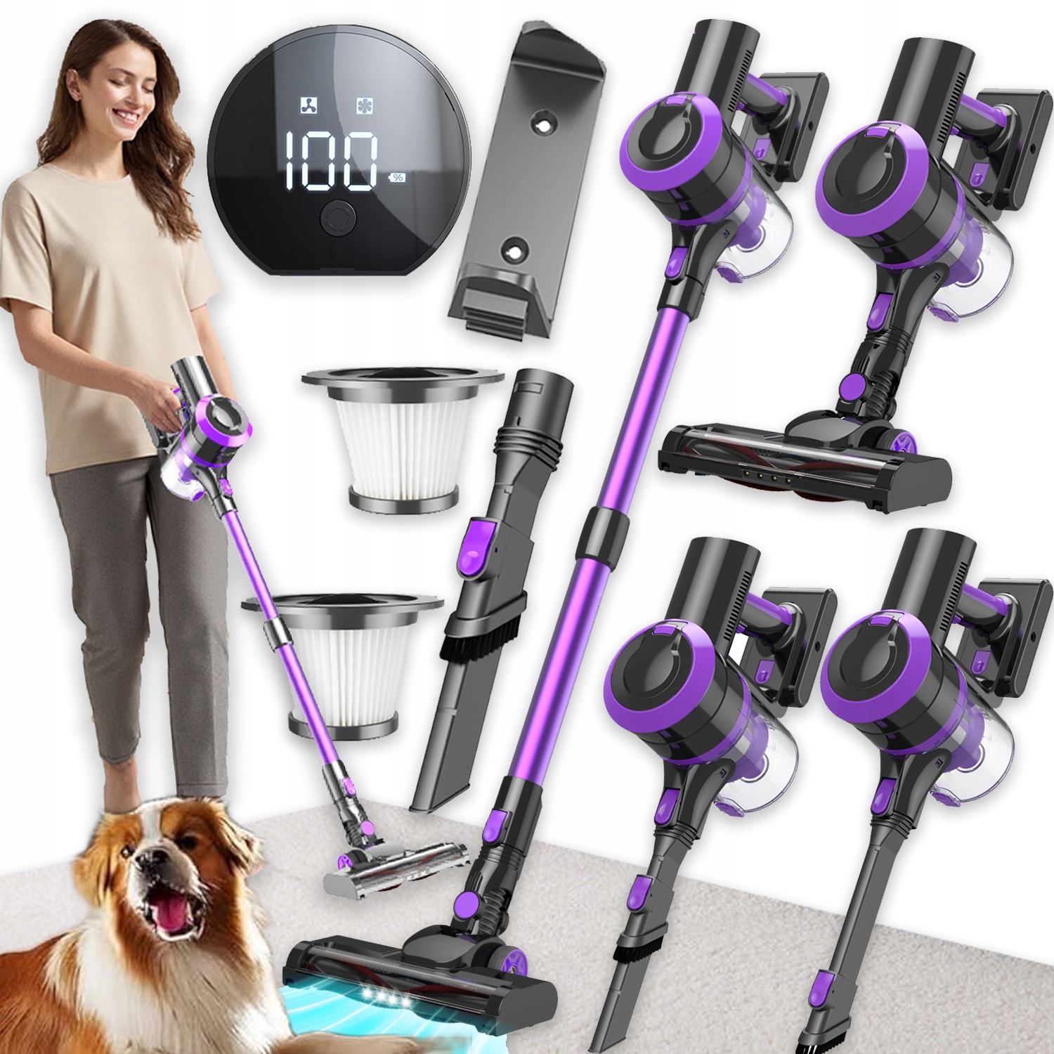 Odkurzacz Pionowy Bezprzewodowy Mocny Ręczny Z Led 400W 30KPA