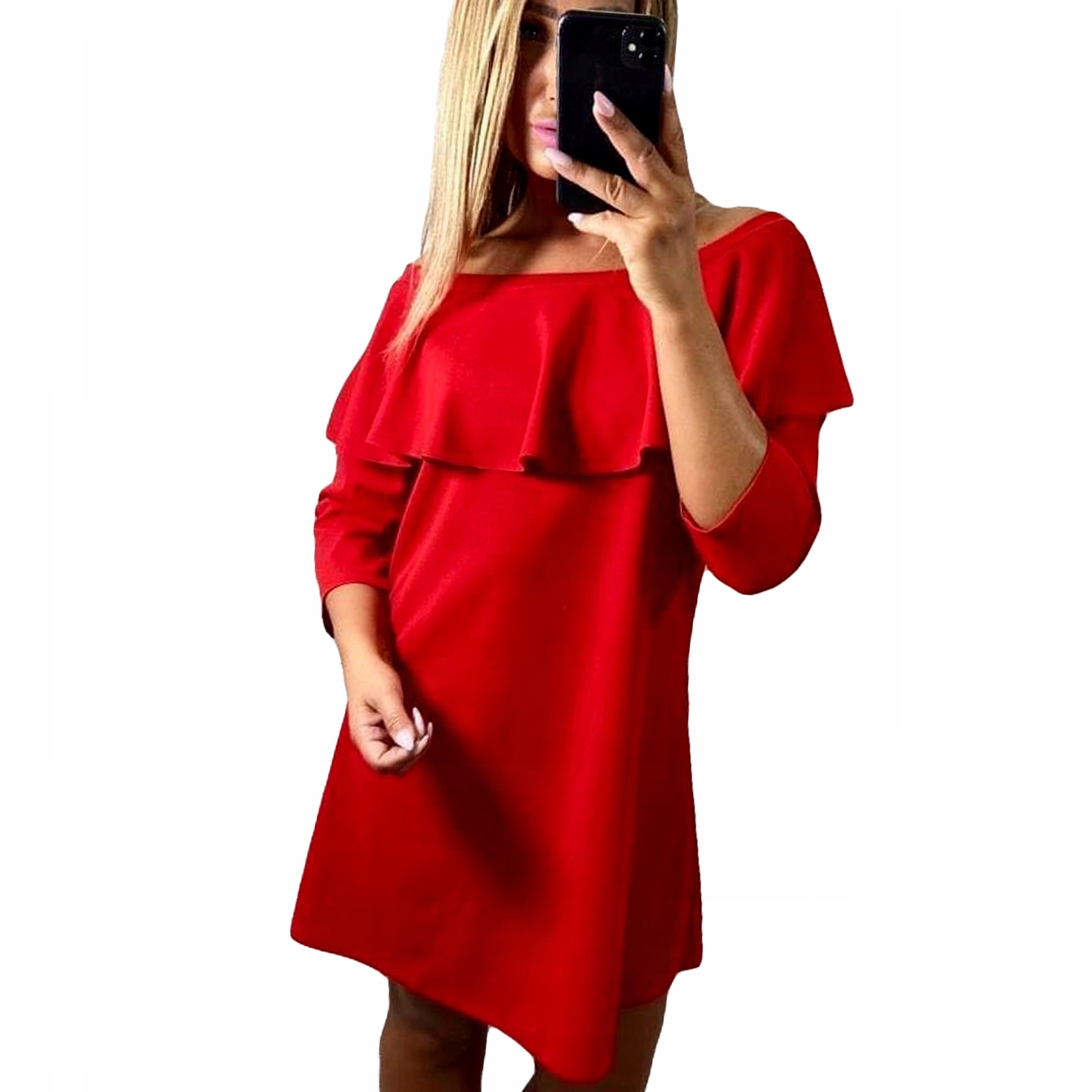 V772 Elegantní Šaty S Volánem Trapézová Červená vel. 54 (7XL)