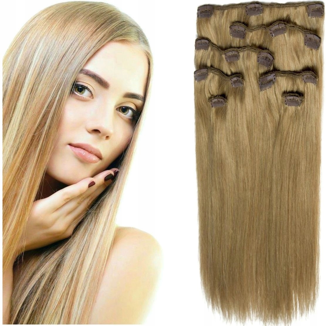 Příčesek Do Vlasů Přírodní Clip-in Sada 7 Pásků teplá blond 14