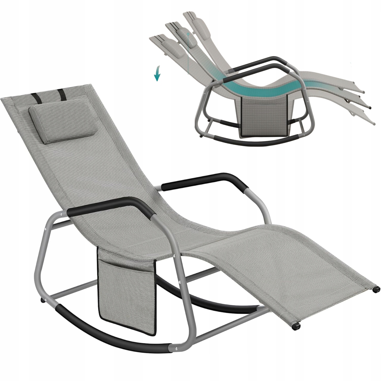 Záhradné hojdacie kreslo Ležadlo na terasu Balkón s nastaviteľnou opierkou hlavy, sivé