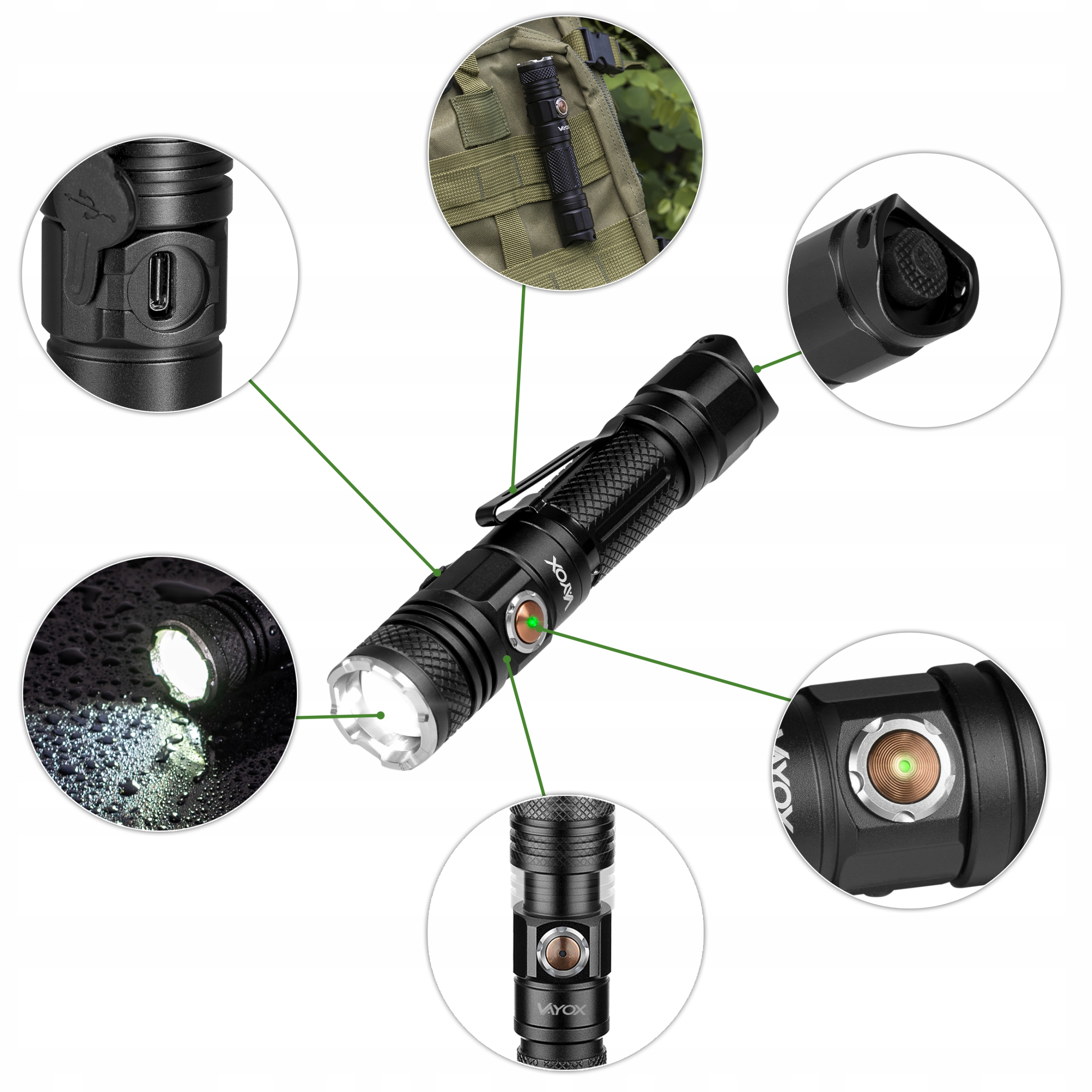 LATARKA LED TAKTYCZNA AKUMULATOROWA BATON ZOOM USB-C XHP50 1200lm PRO VAYOX Kod producenta VA0049