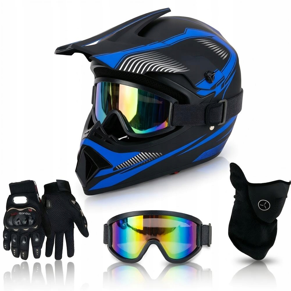 Kask Motocyklowy Crossowy Atv Enduro Gogle Rękawice Maska L 56-57 cm