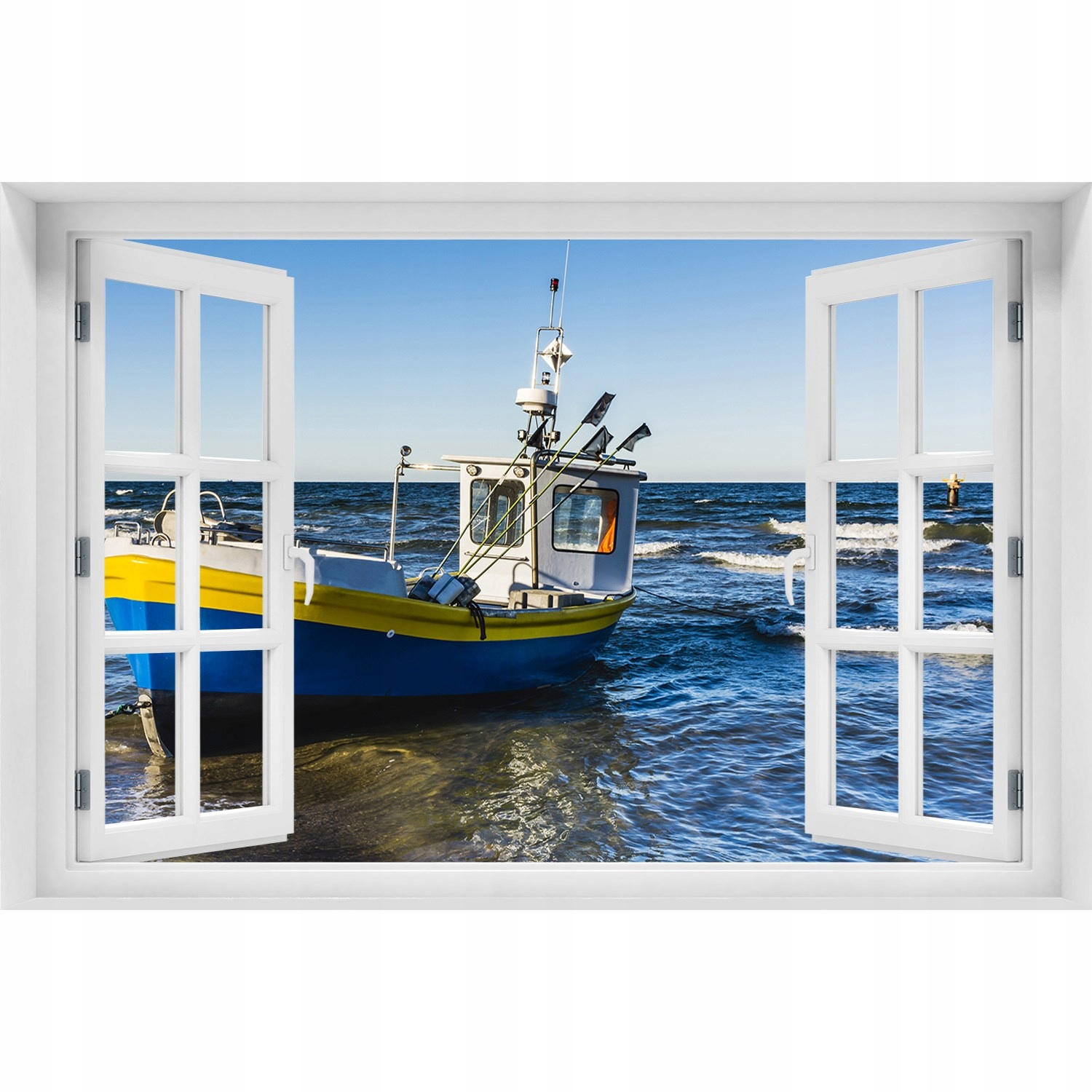

3D Okno Naklejka na ścianę Kuter na morzu 90x60