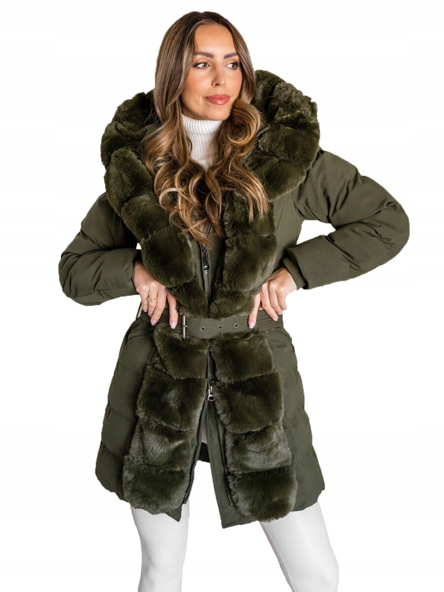 Kurtka Zimowa Długa Damska Khaki 5M3158 Denley_m