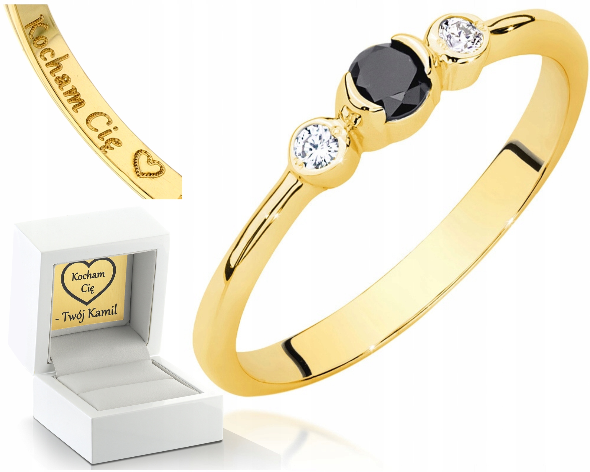 Zlatý Prstýnek Černé Brilianty 0,585 Gravírování