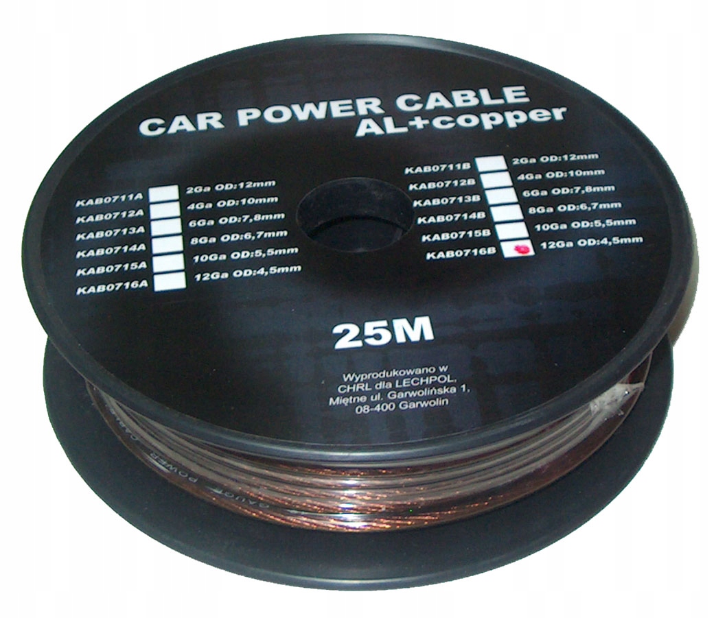 KAB0716B Kabel samochodowy 12Ga OD4.5mm Cu+al 25m