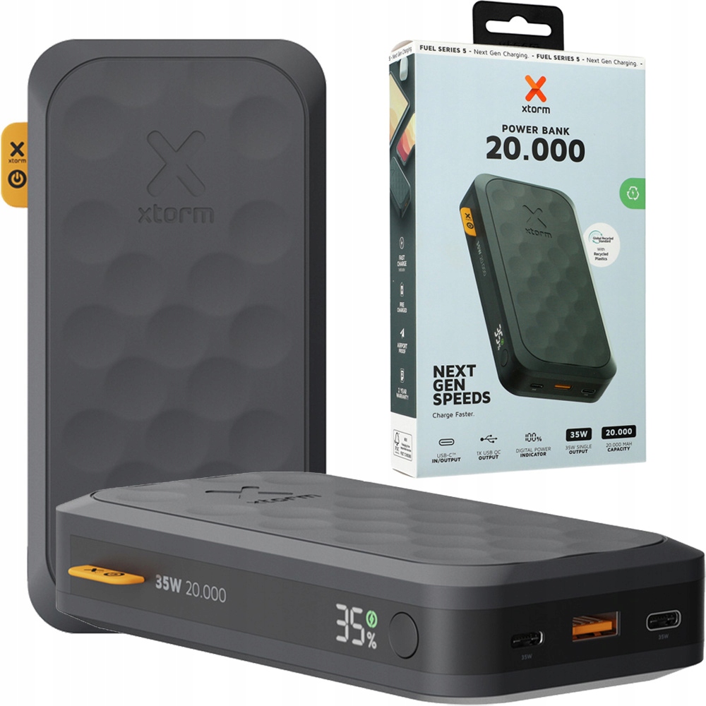 Powerbank Xtorm, 20000mAh, 35W, 1x Usb-a, 2x Usb-c, s Led displejom, Pd