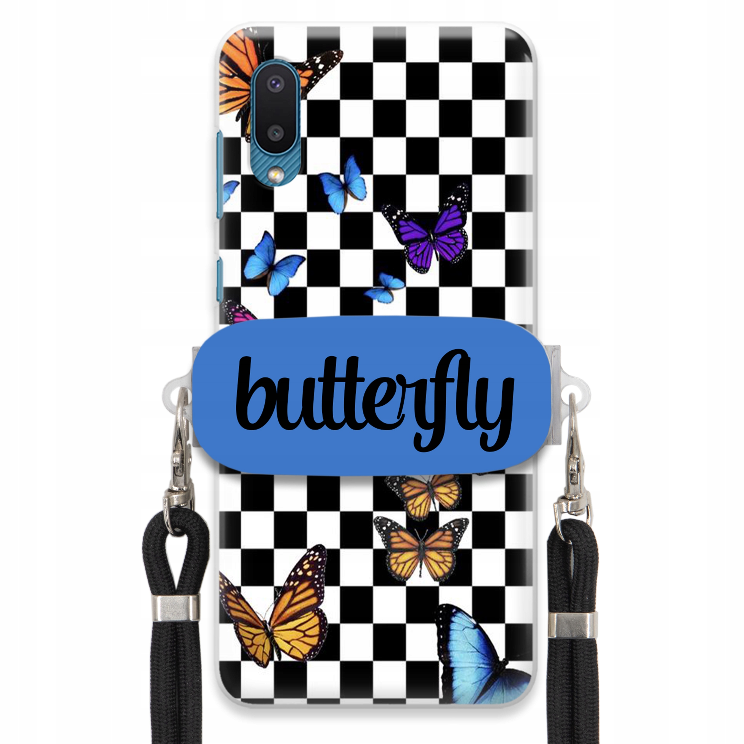 Puzdro Pre Samsung A02 Case, Obdĺžnikový Držiak, Čierne Vodítko, Butterfly, Motýle