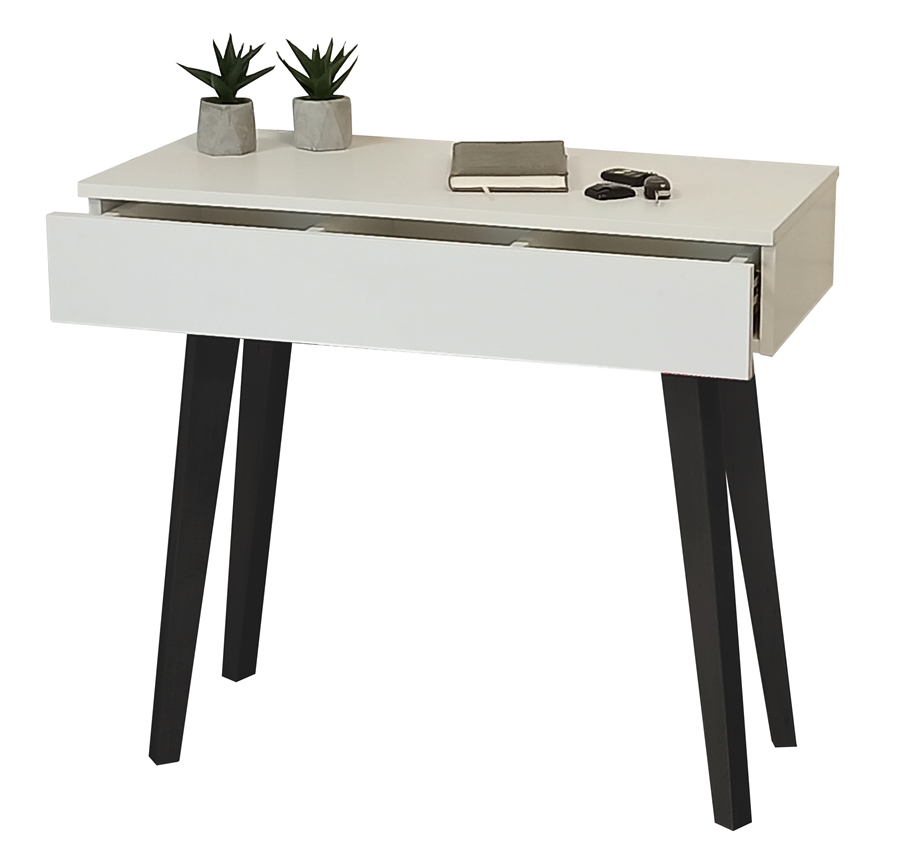 Toaletka Biela Matná Drevené Nohy Čierna 90 CM