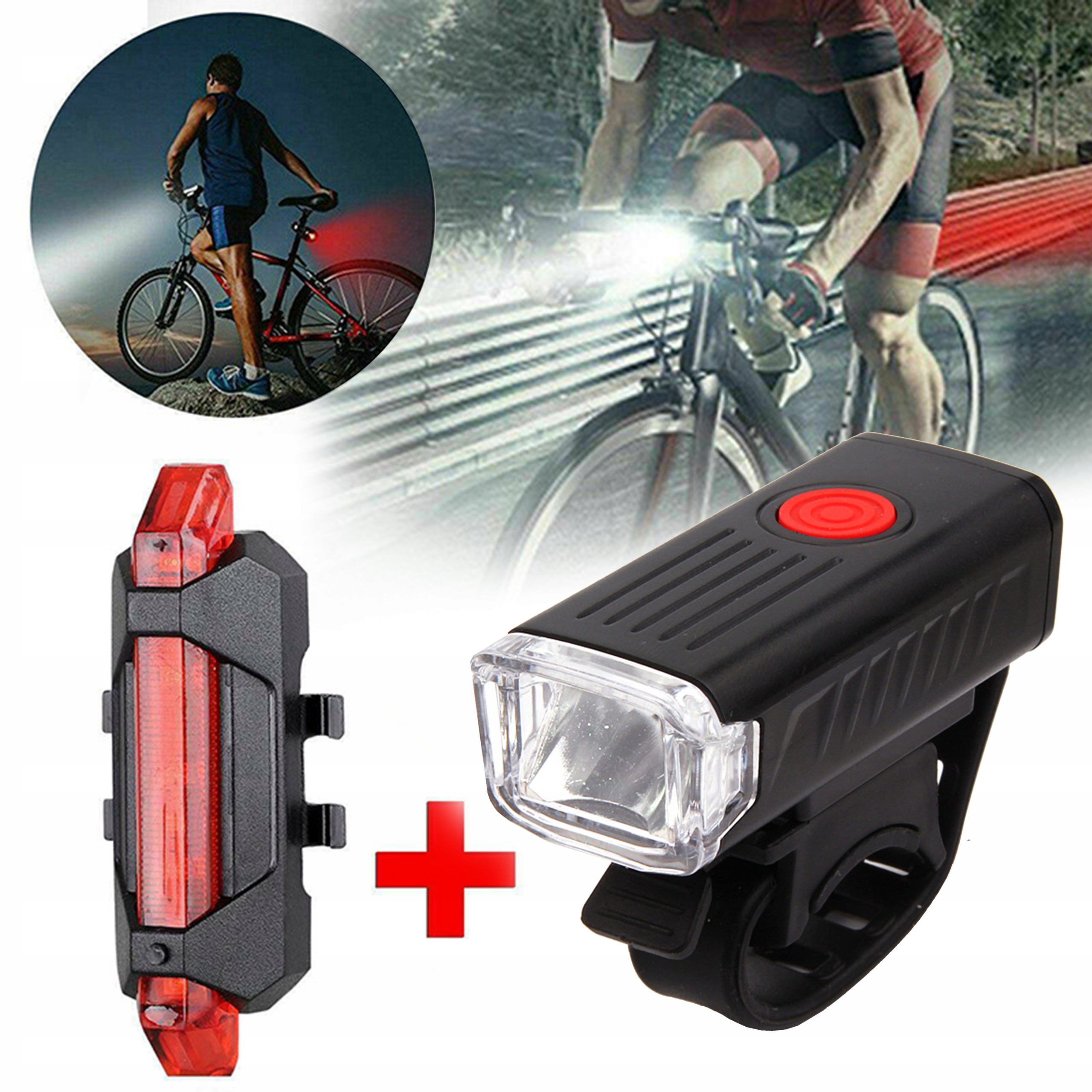 ZESTAW LAMPEK ROWEROWYCH LED PRZÓD I TYŁ DO ROWERU + USB LAMPKI ROWEROWE Kod producenta Lampki oświetlenie roweru S207