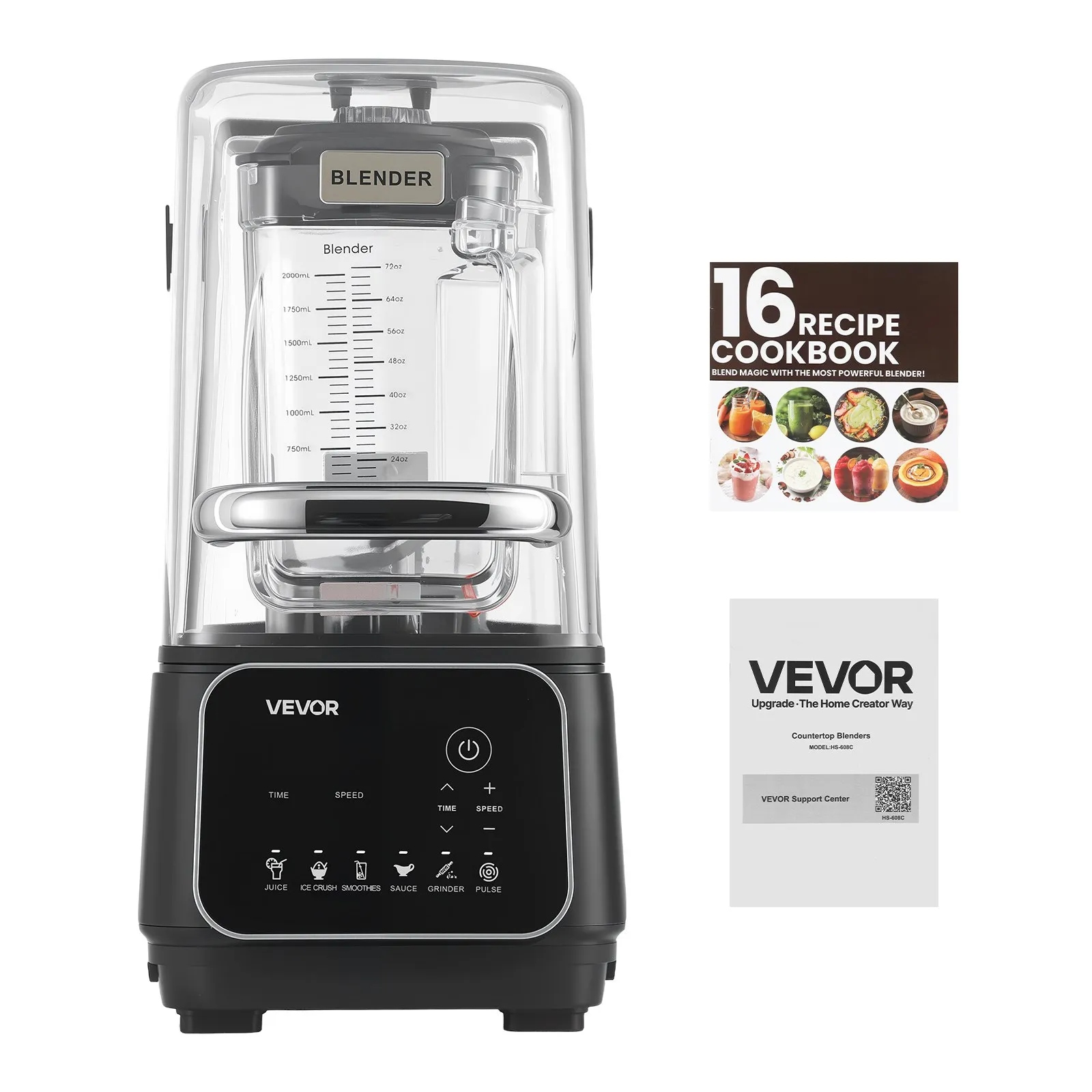 Stojanový mixér černý prémiový kuchyňský robot 2200 W 26000 Rpm kryt