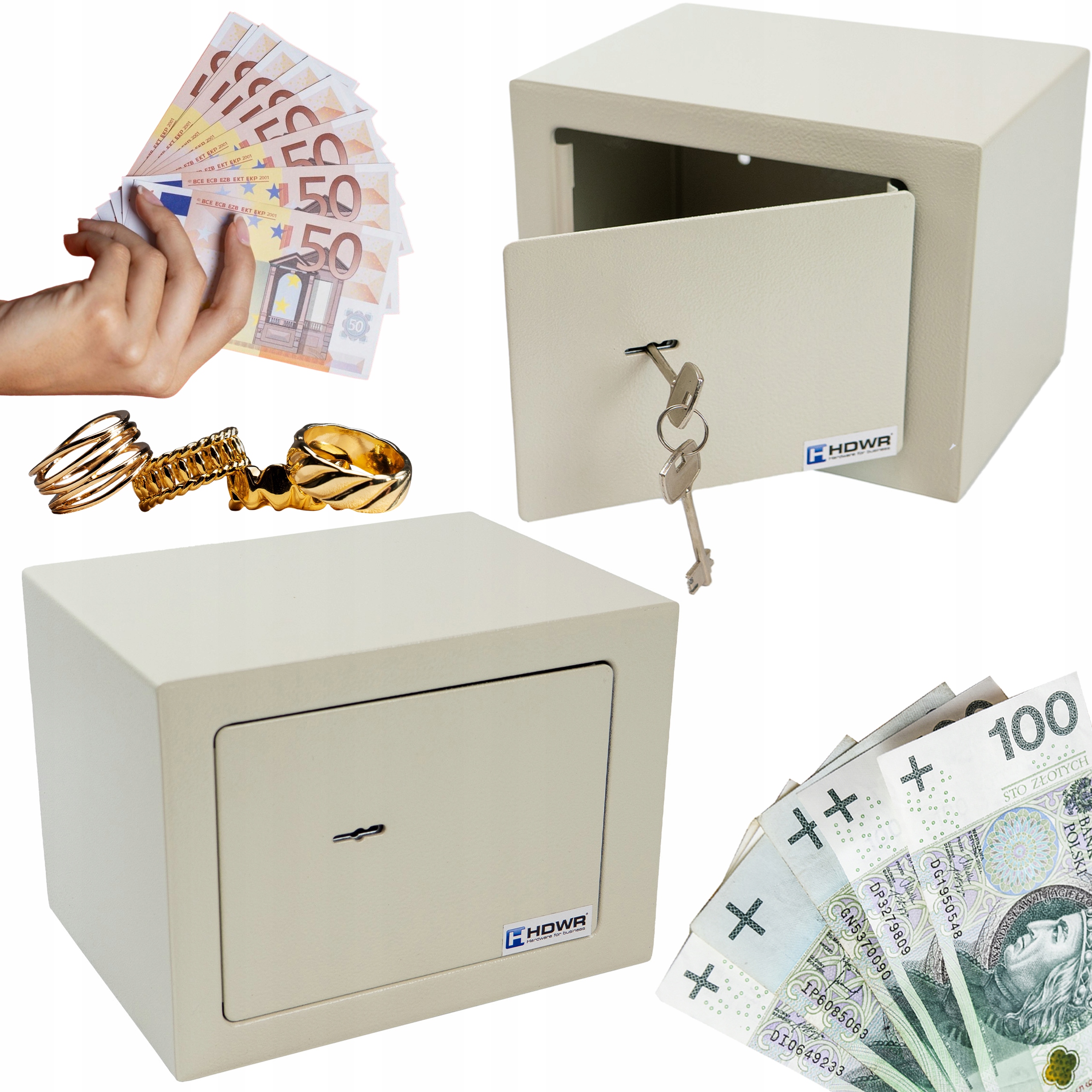 Mini Sejf Na Pieniądze Biżuterię Zamykany Na Kluczyk Kompaktowy Stalowy