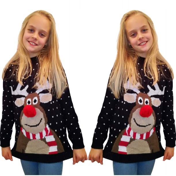СВИТЕР РОЖДЕСТВЕНСКИЙ РЕБЕНОК ОЛЕНЬ НОС 3D-11/12 ЛЕТ