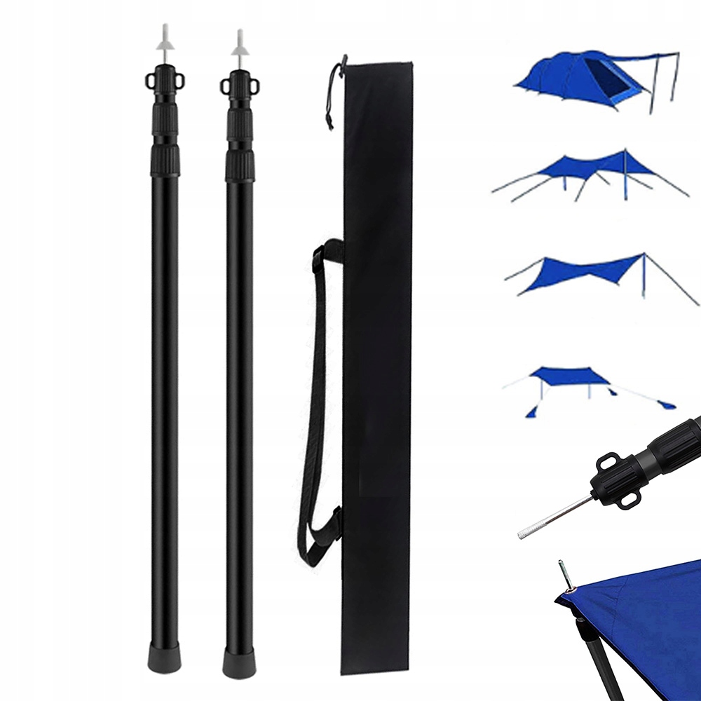 2X Stanové Tyče Nastavitelné Stanové Tyče Z Alu Slitiny 230 CM Černá