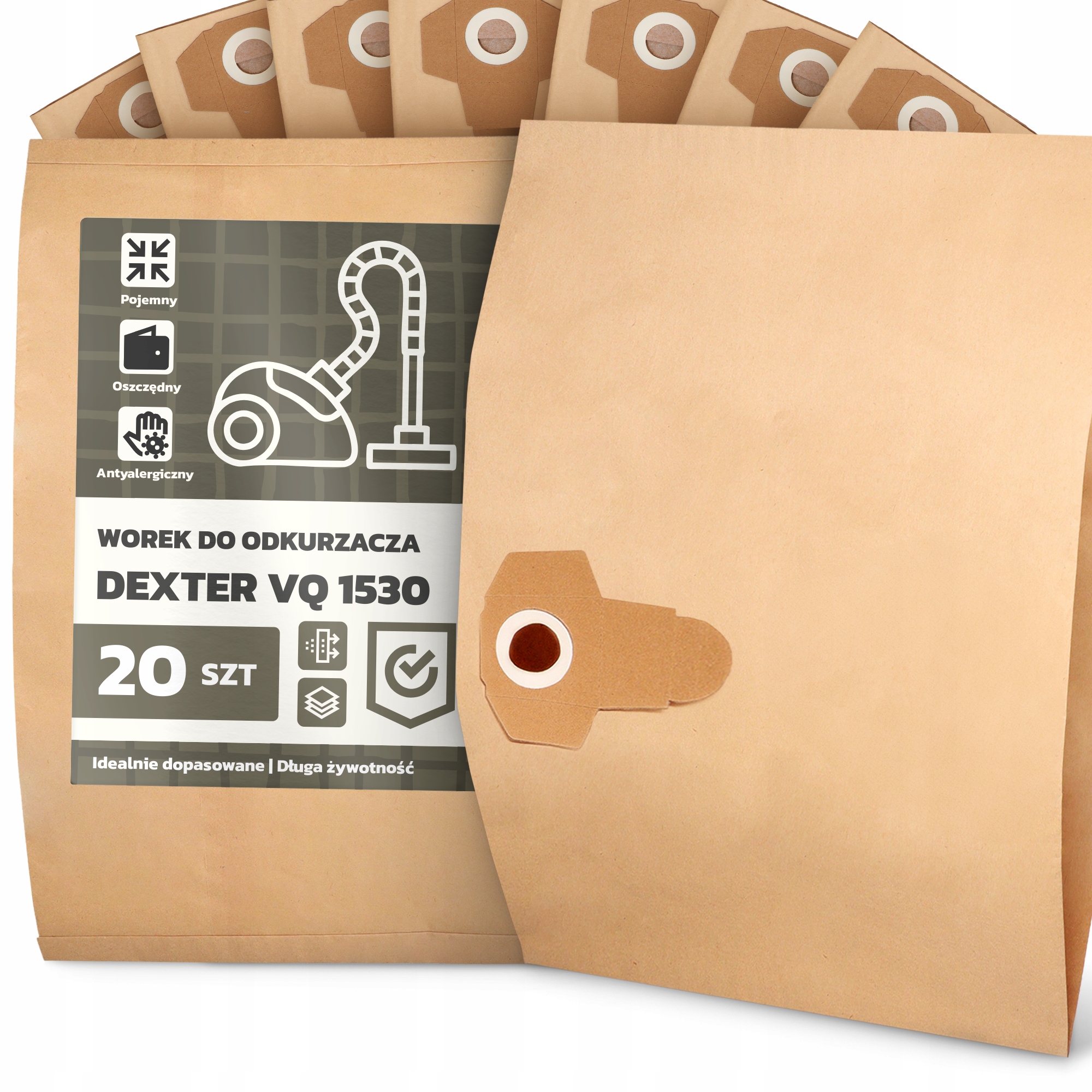 20 x Sáček Do Vysavače Dexter Vq 1530 Papírový 2-vrstvový Sáček 2A