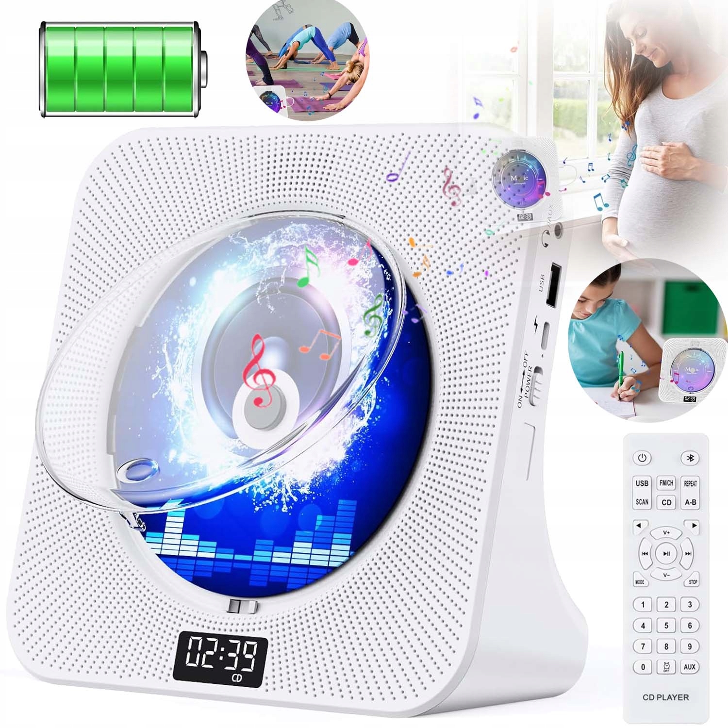 CD Přehrávač Reproduktor S Bluetooth 5.0 Fm Rádio Usb Aux Časovač Stereo Dárek