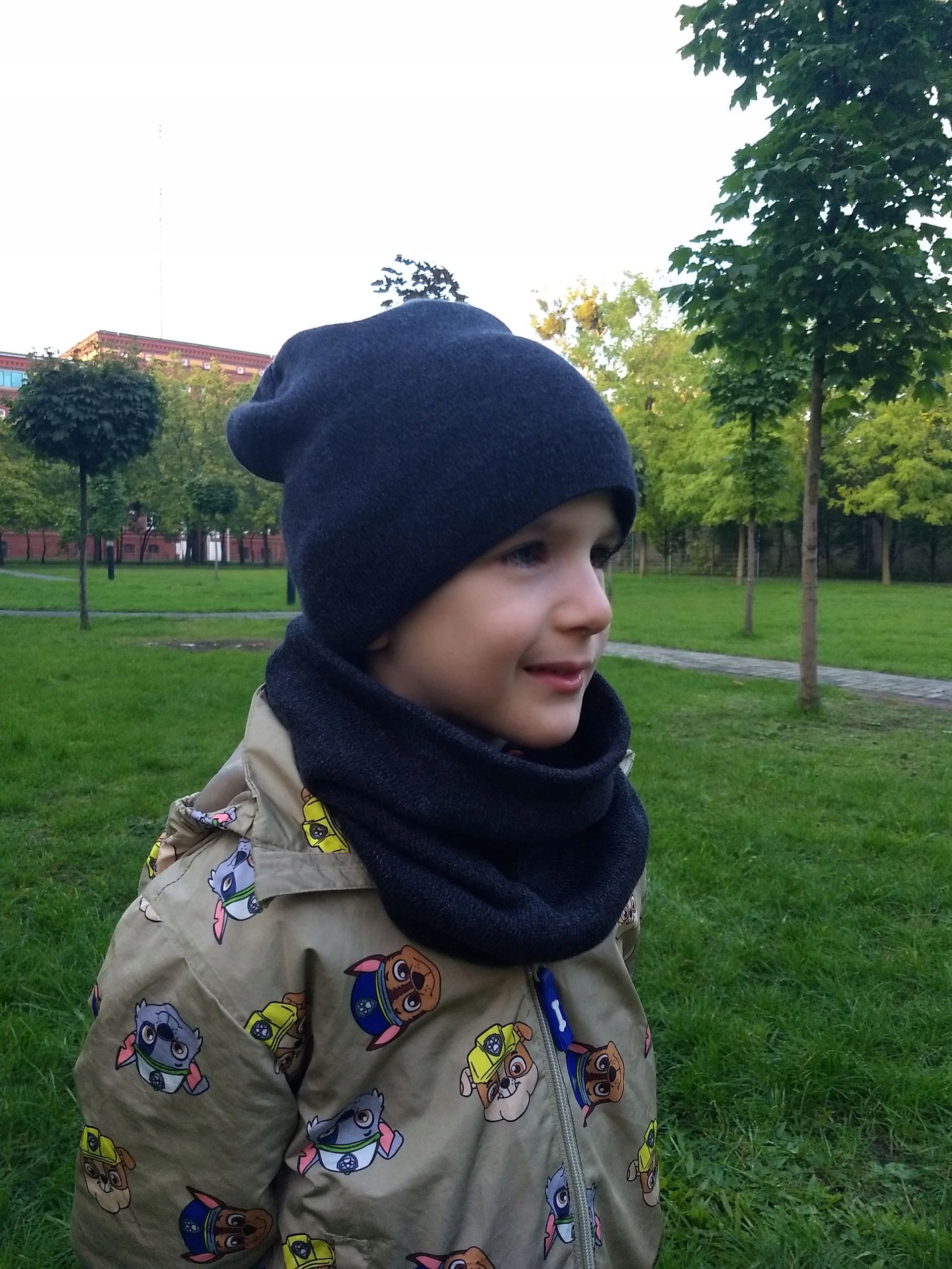 KOMPLET CHŁOPIĘCY POLAR czapka+ komin GRANAT 56-58 Odcień granatowy