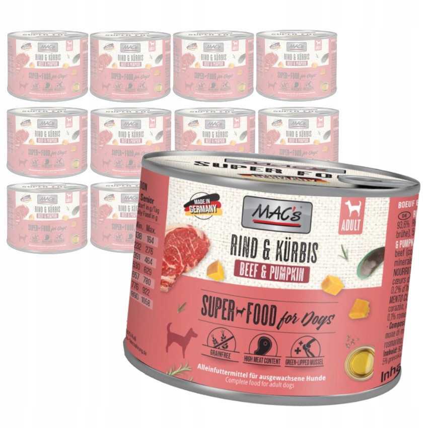 MAC's Dog 12x200g Bezobilné Vlhké Krmivo s hovězím a dýní pro psy