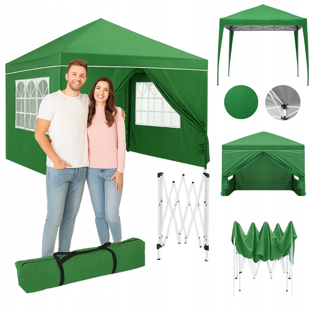 Solidny Namiot Pawilon Ogrodowy 3X3M Ścianki Boczne Automat Rozkładany Duży