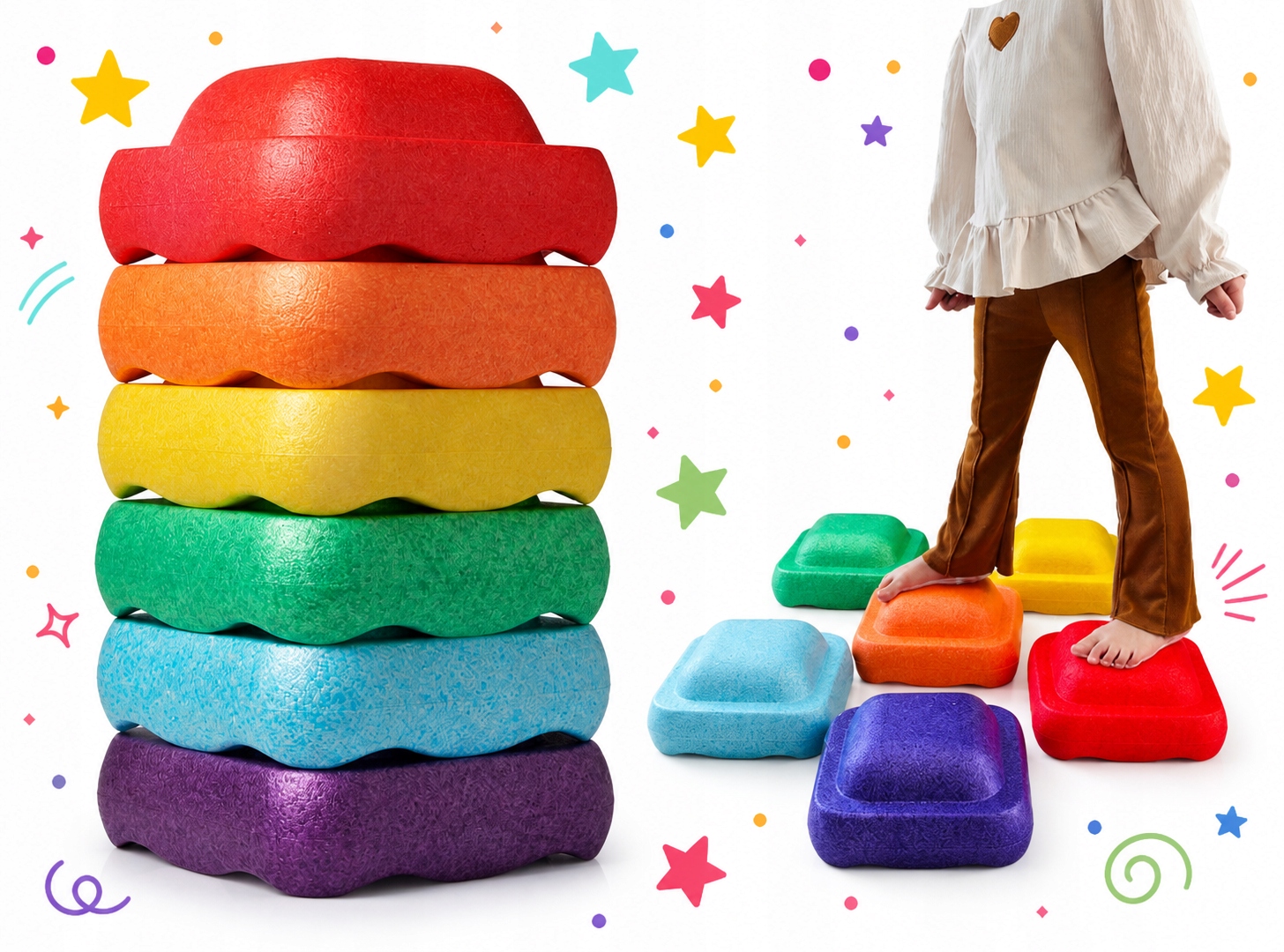 Ścieżka Sensoryczna Kamienie Rzeczne Dyski Balansujące Montessori 6 Szt