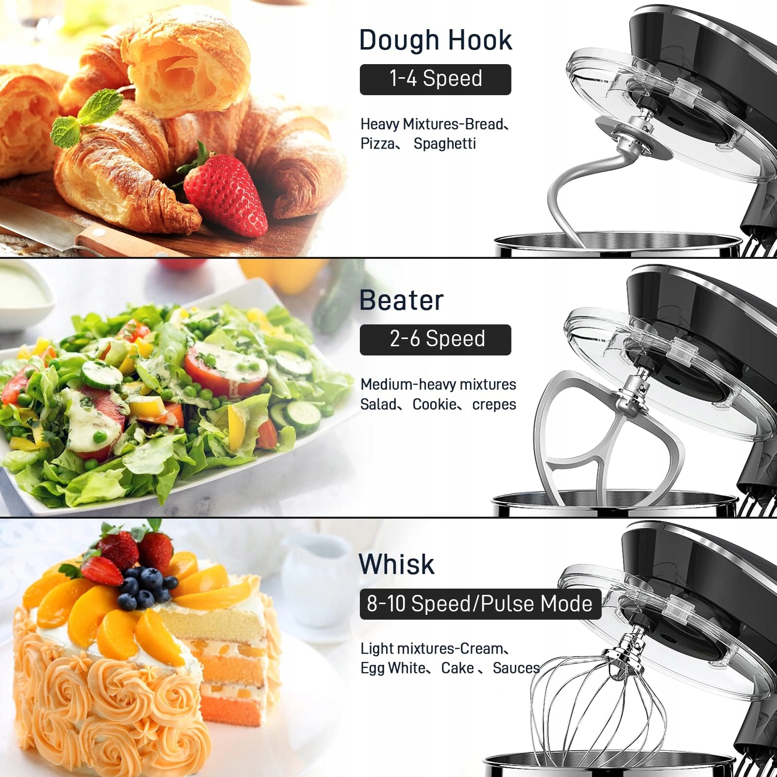 VEZZIO Robot Kuchenny 1500W Cichy 10 Prędkości 85L Czarna Misa Stalowa — miniatura 3
