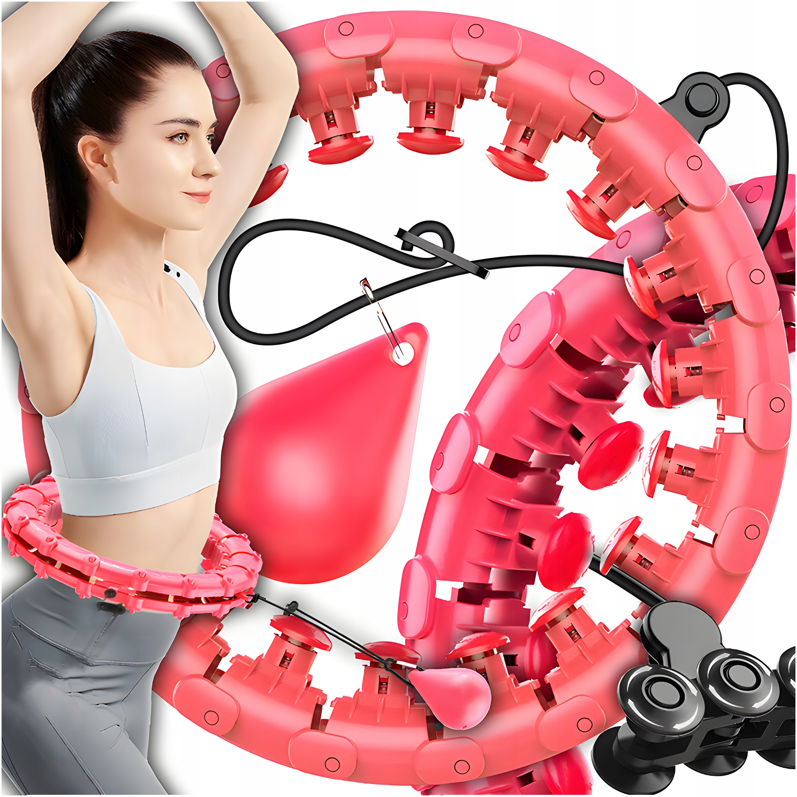 HULA HOP Z OBCIĄŻENIEM WYPUSTKAMI ODCHUDZAJĄCE FITNESS SKŁADANE SMART FIT