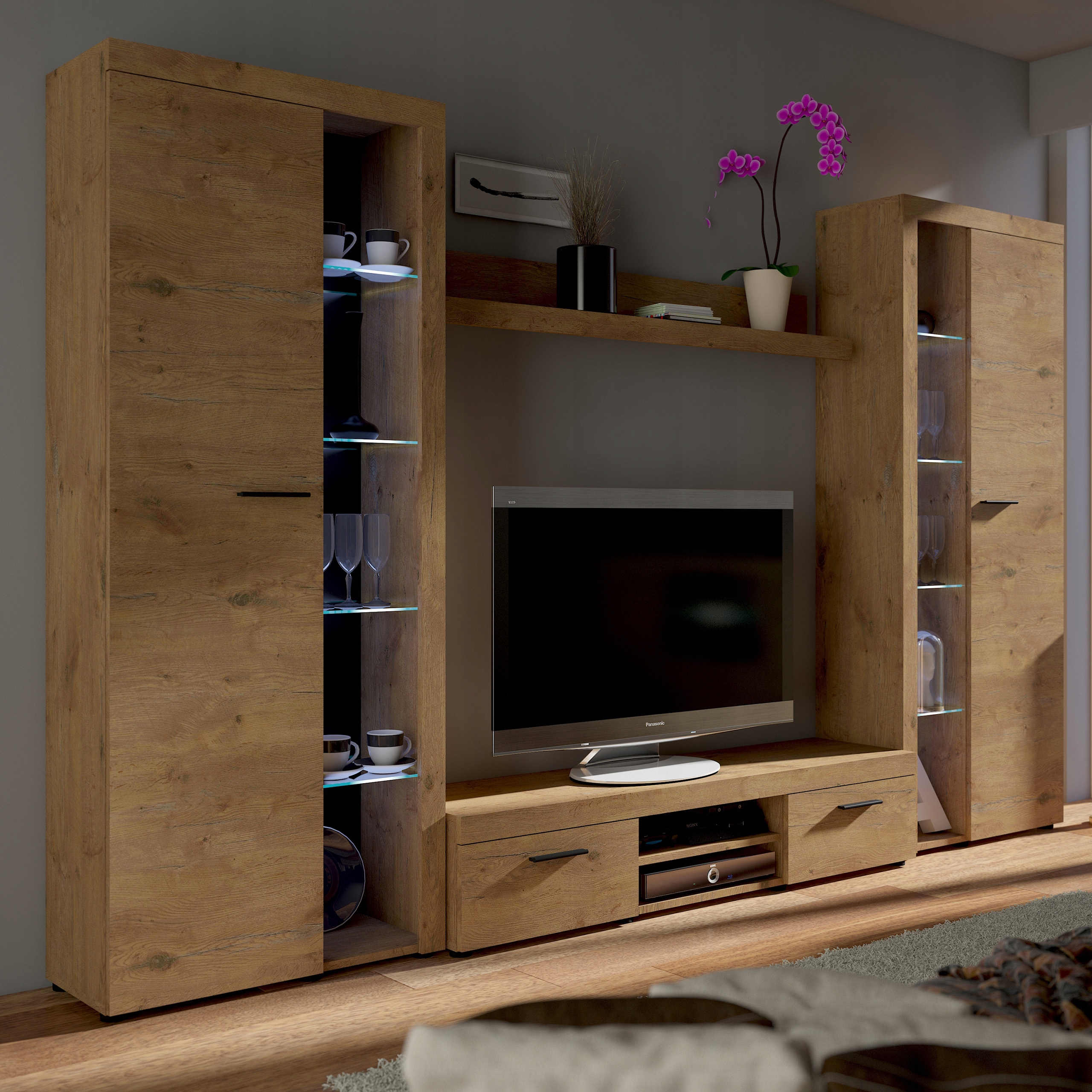 Nábytková Stěna Ritmo Dub Lefkas Moderní sada nábytku do obývacího pokoje