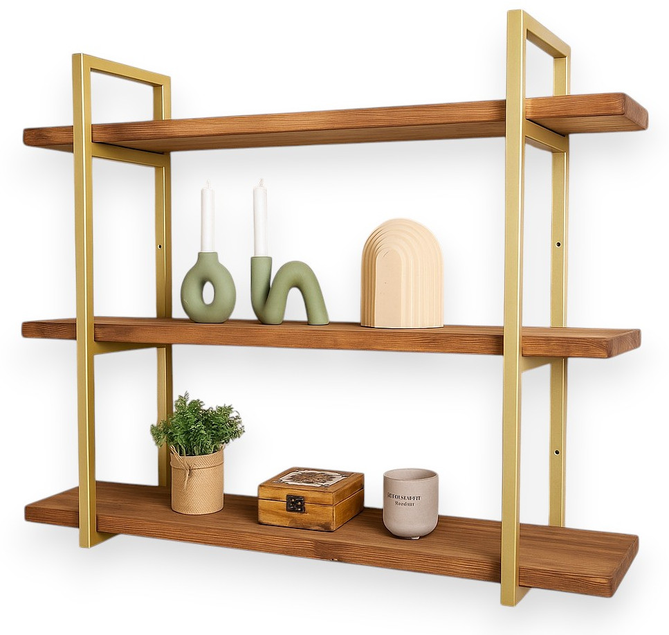 Nástenná polica Zlatý závesný nástenný regál na kvety 3-úrovňový 50 cm