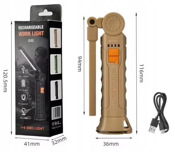 Latarka Warsztatowa Led G51 Usb-c Magnes Haczyk Akumulatorowa 1+7 S