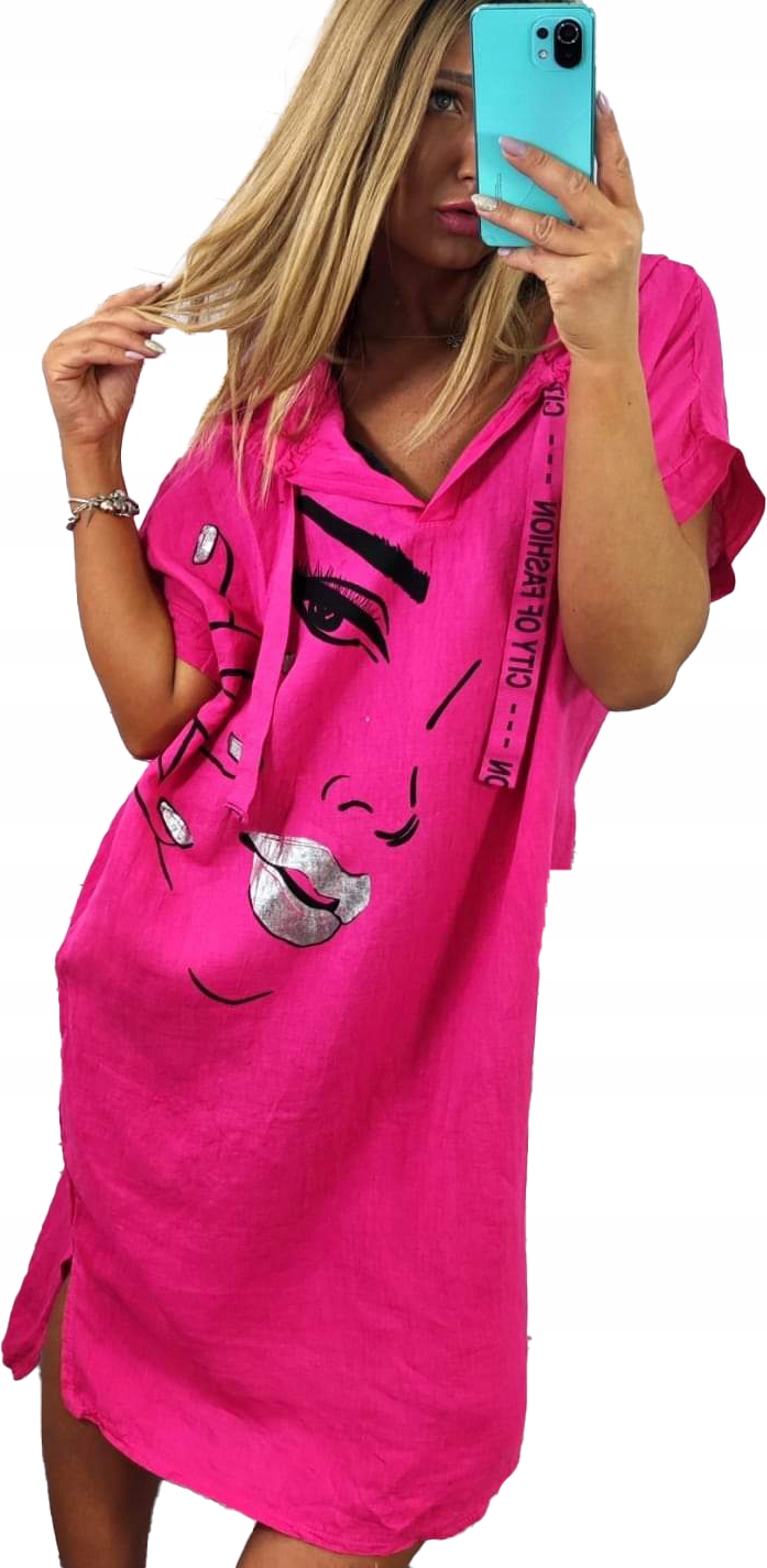 

Sukienka Lniana Z Kapturem 100% len roz.50