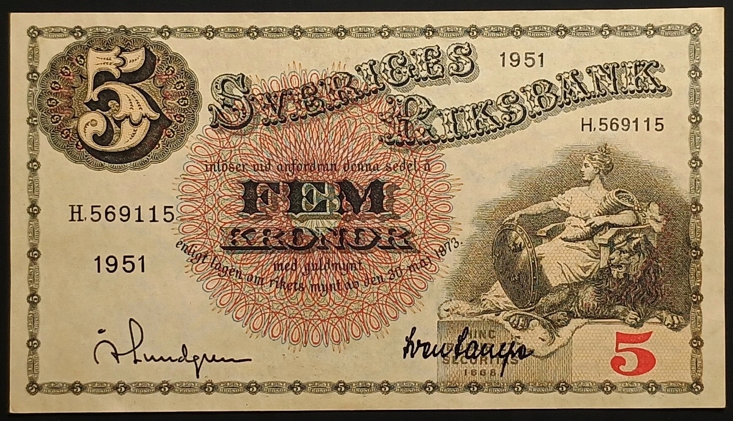 Szwecja - 5 Kronor koron 1951