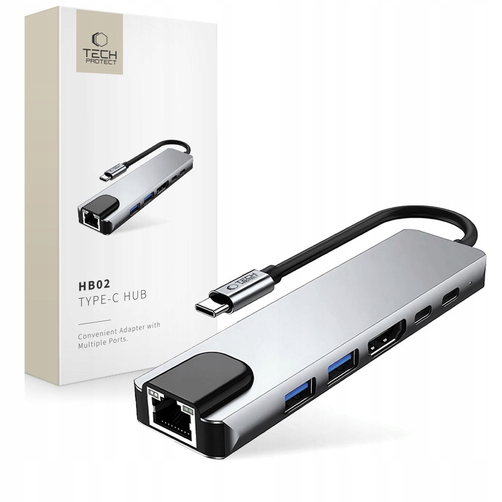 6v1 Hub adaptér Usb-c Usb-a Hdmi RJ45 4K 30Hz Pd 100W šedý
