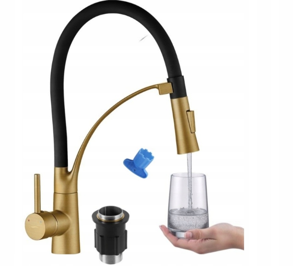 Bateria Kuchenna Stojąca Elastyczna 2 Funkcje Złoto Szczotkowane Czarne