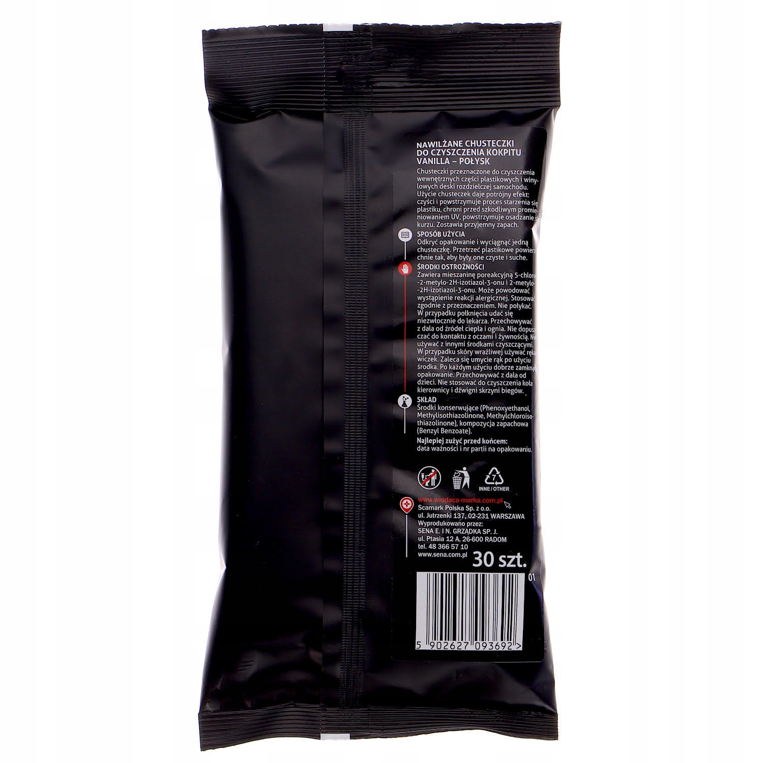 Chusteczki nawilżane do kokpitu połysk Vanilla 30szt Producent Inny