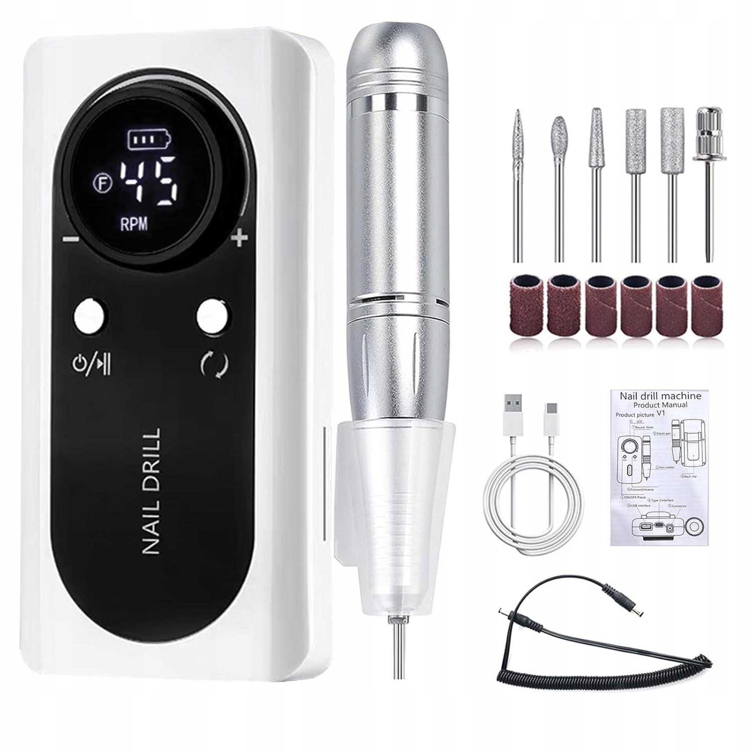 Bruska na nehty Hybridní bezdrátová se stanicí 50 W sada frézek