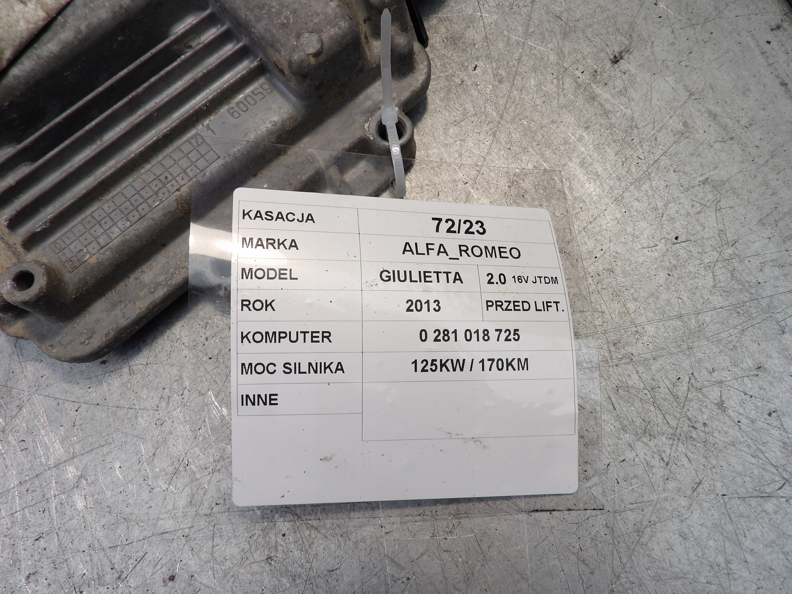 computer Alfa Romeo Giulietta 2,0jtdm 0281018725