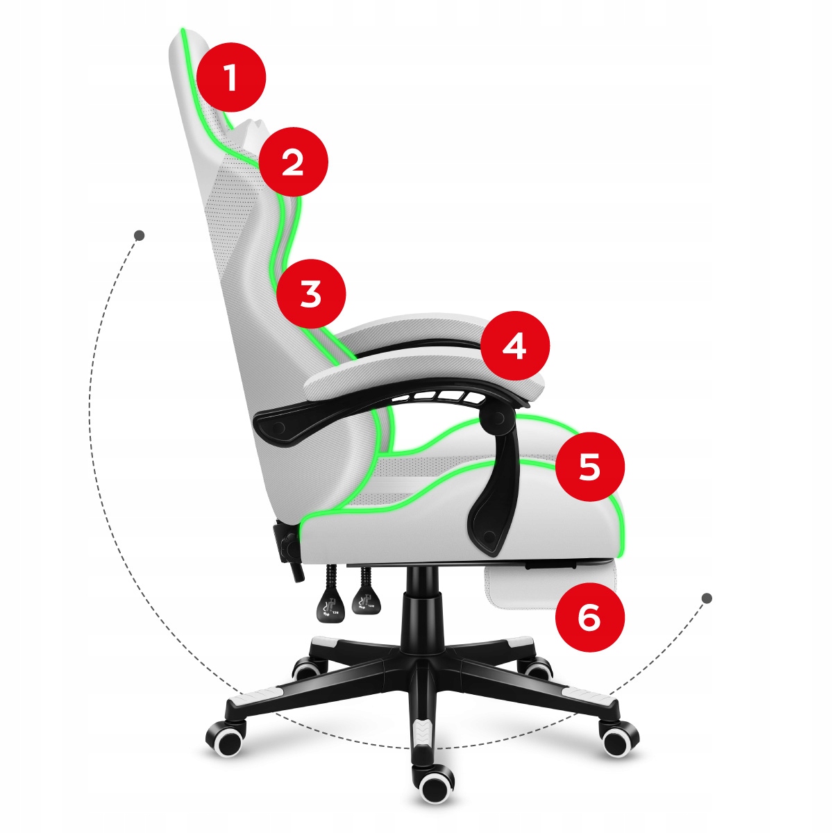 FOTEL GAMINGOWY Obrotowy KUBEŁKOWY RGB LED PILOT Głębokość mebla 50 cm