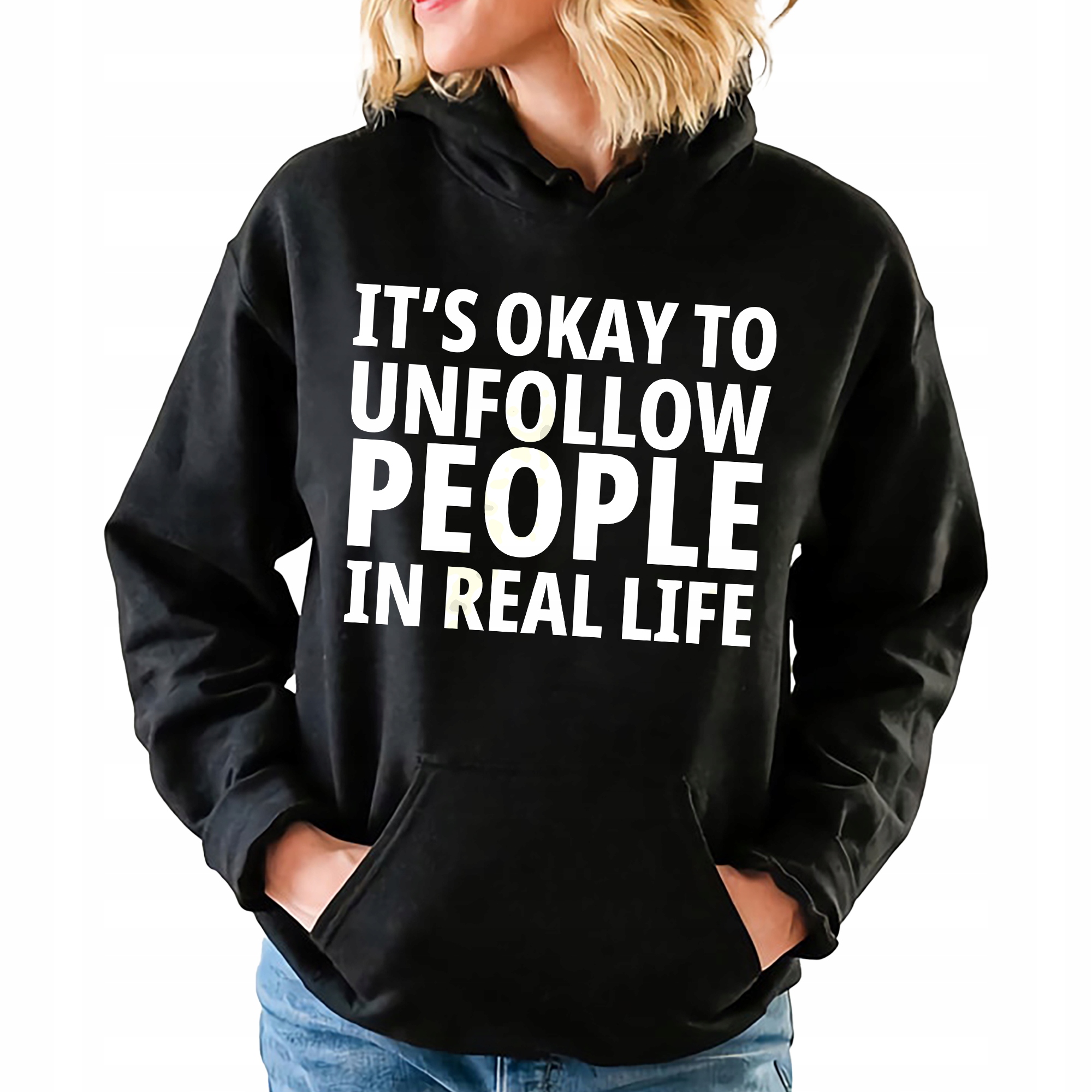 Mikina S Kapucí Černá Its Okay To Unfollow People Vzory Velikost M