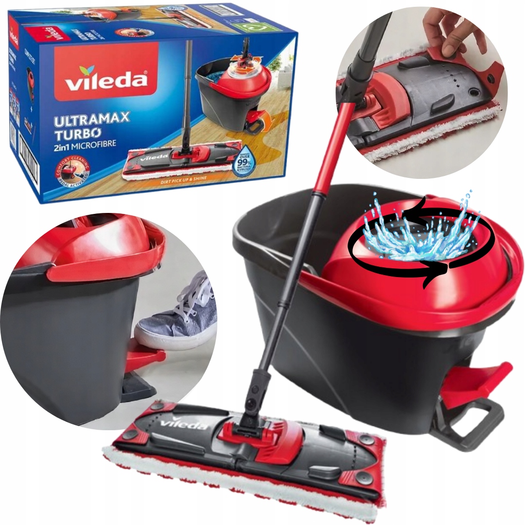 Mop Płaski Vileda obrotowy Zestaw z wiadrem i wyciskaczem Ultramax Turbo